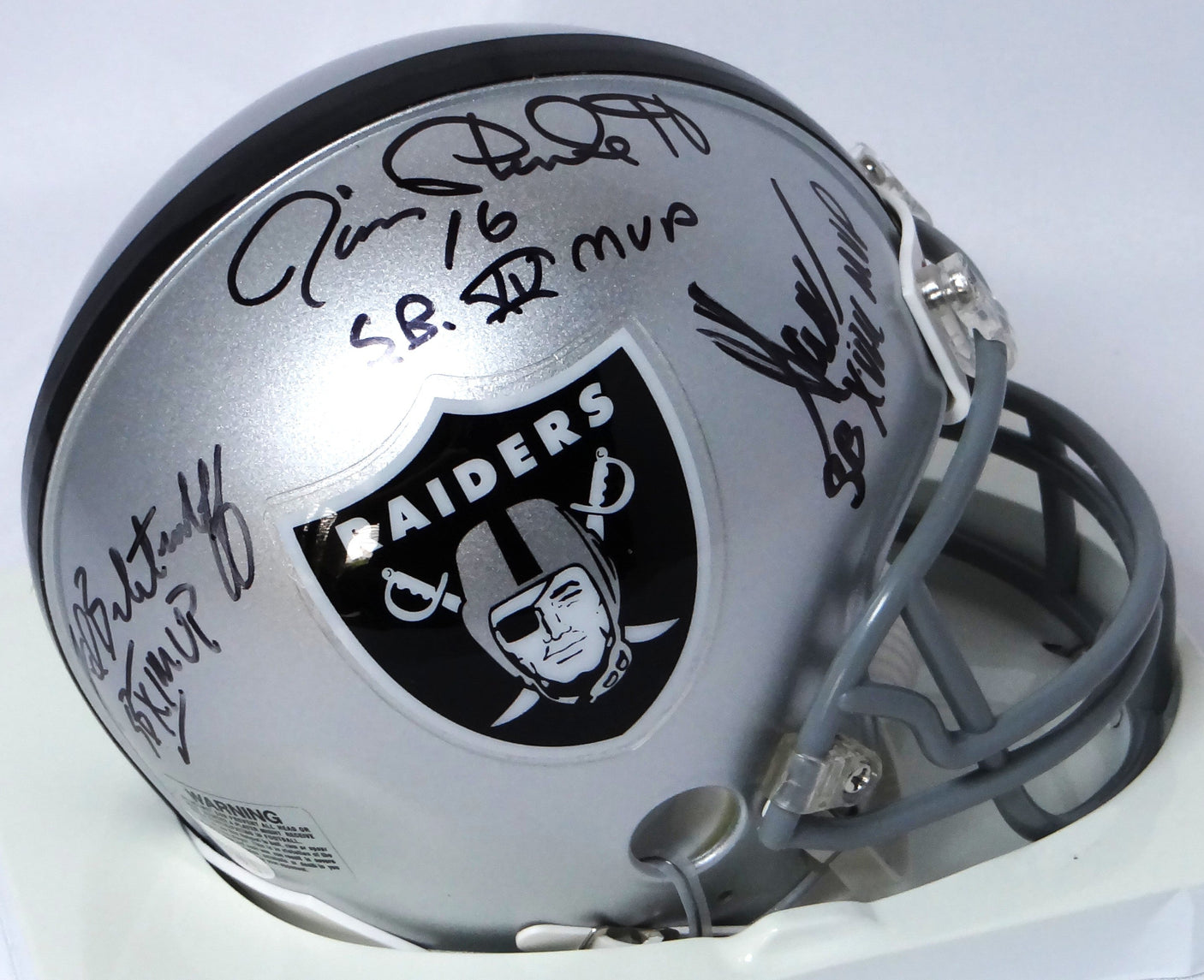 Allen, Biletnikoff, Plunkett Autographed Raiders Speed Mini Helmet w/ SB MVP - JSA *Black