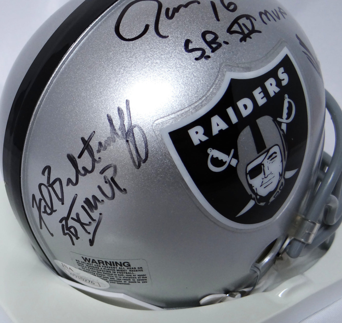 Allen, Biletnikoff, Plunkett Autographed Raiders Speed Mini Helmet w/ SB MVP - JSA *Black