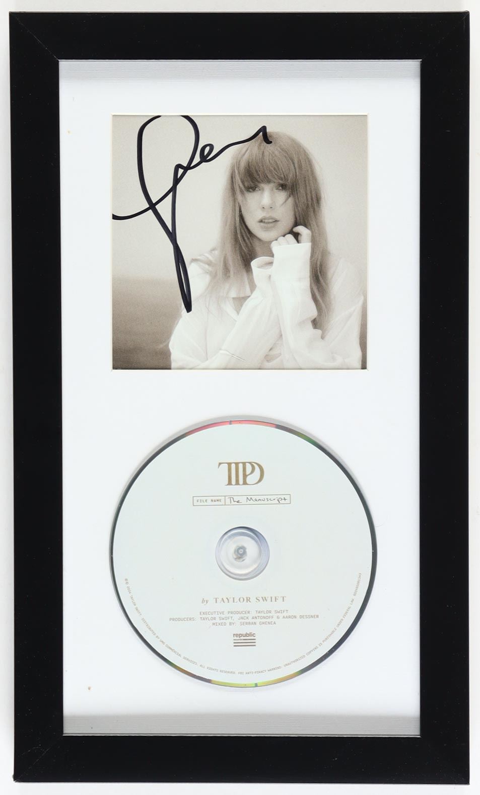 Taylor Swift Autographed Custom Framed The Tortured Poets Society CD w/ Inserts