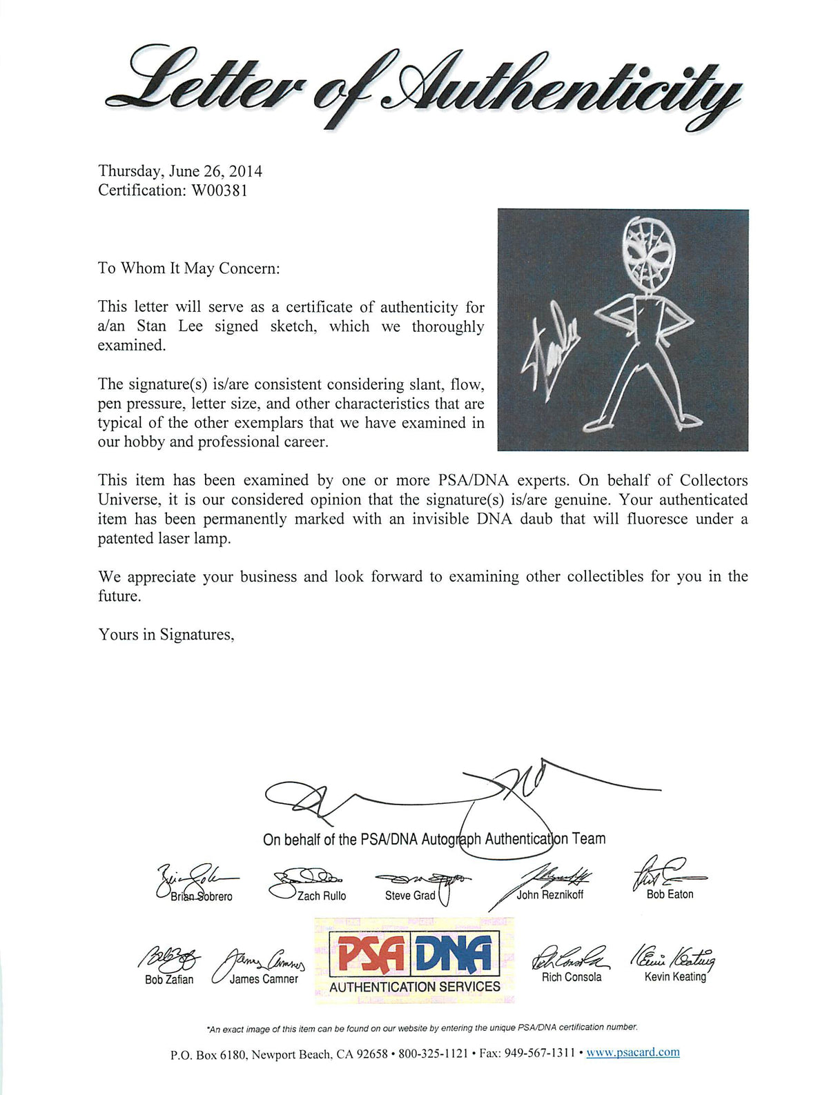 Stan Lee Authentic Signed 16x20 Canvas w/ Spider-man Sketch PSA/DNA #W00381