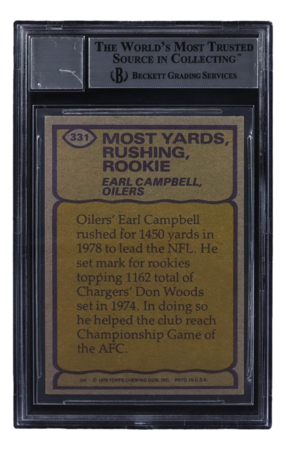 Earl Campbell Signed 1979 Topps Record Breaker #331 Rookie Card BAS Auto 10