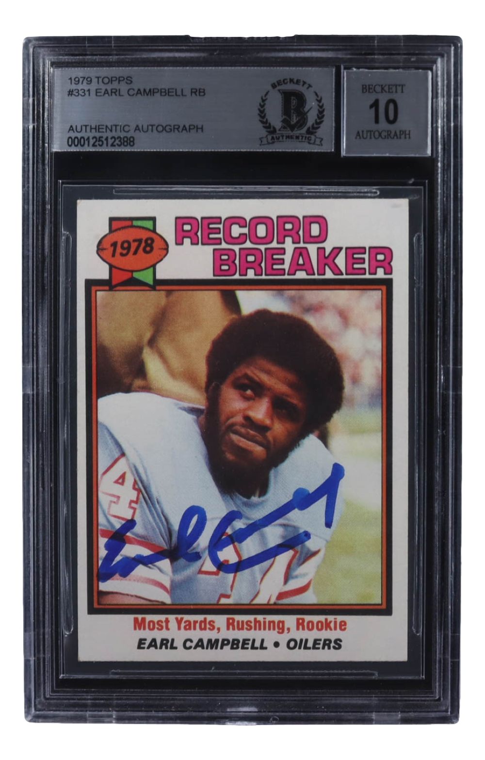 Earl Campbell Signed 1979 Topps Record Breaker #331 Rookie Card BAS Auto 10