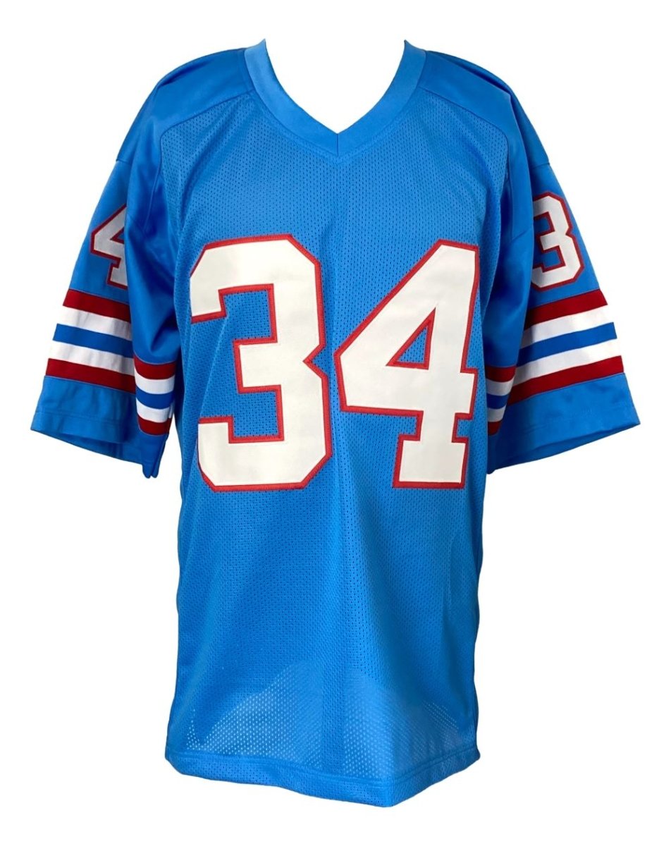 Earl Campbell Houston Signed Light Blue Football Jersey HOF 91 Inscribed BAS ITP - Sports Integrity