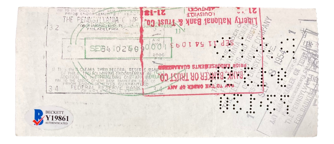 Earle Combs New York Yankees Signed Bank Check BAS