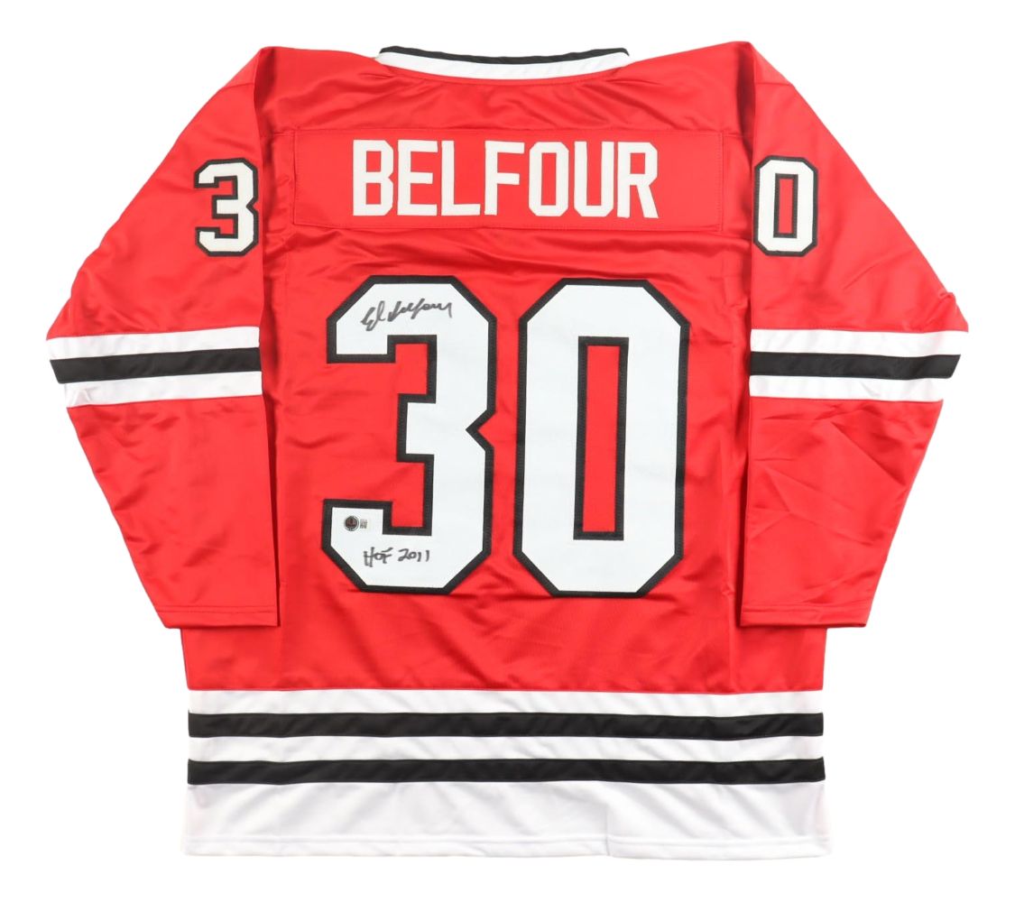 Ed Belfour Chicago Signed Red Hockey Jersey HOF 2011 BAS
