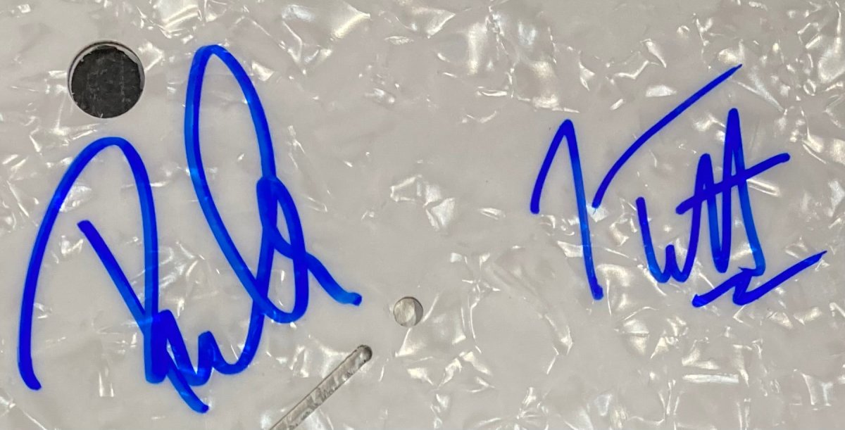 Joe Elliott Phil Collen Def Leppard Signed Gray Guitar Pick Guard JSA ITP - Sports Integrity