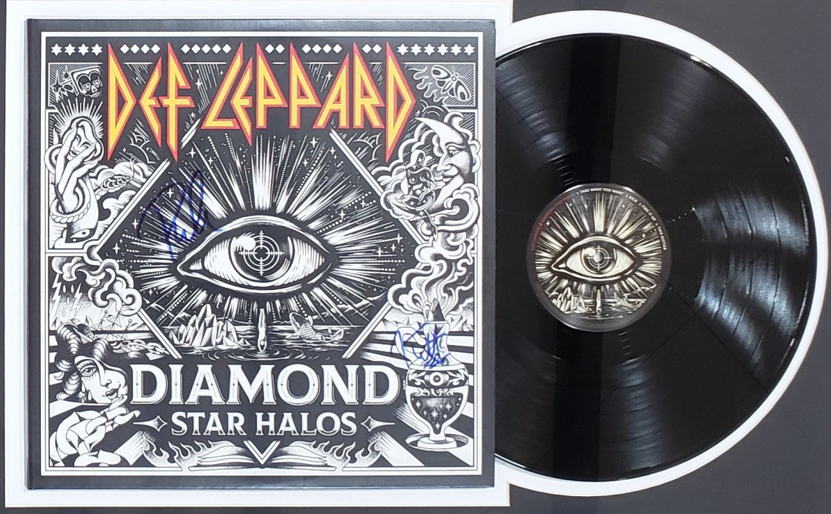 Joe Elliott Phil Collen Sign Frame Def Leppard '22 Diamond Star Halos Record JSA - Sports Integrity