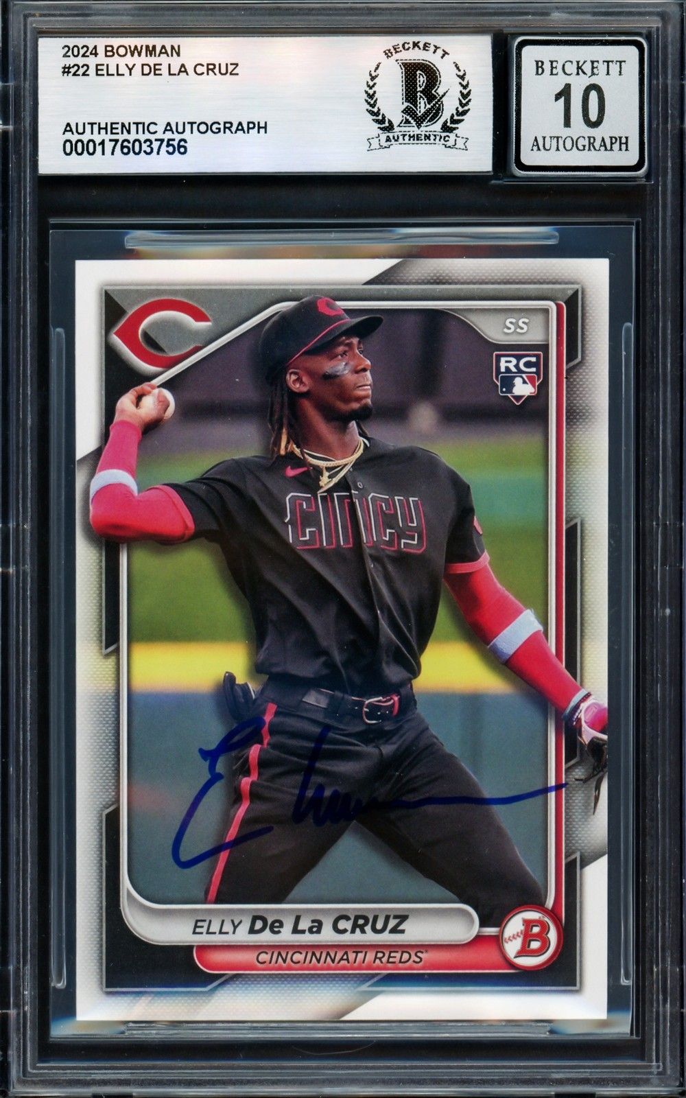 Elly De La Cruz Signed 2024 Bowman #22 Cincinnati Reds Rookie Card BAS Auto 10