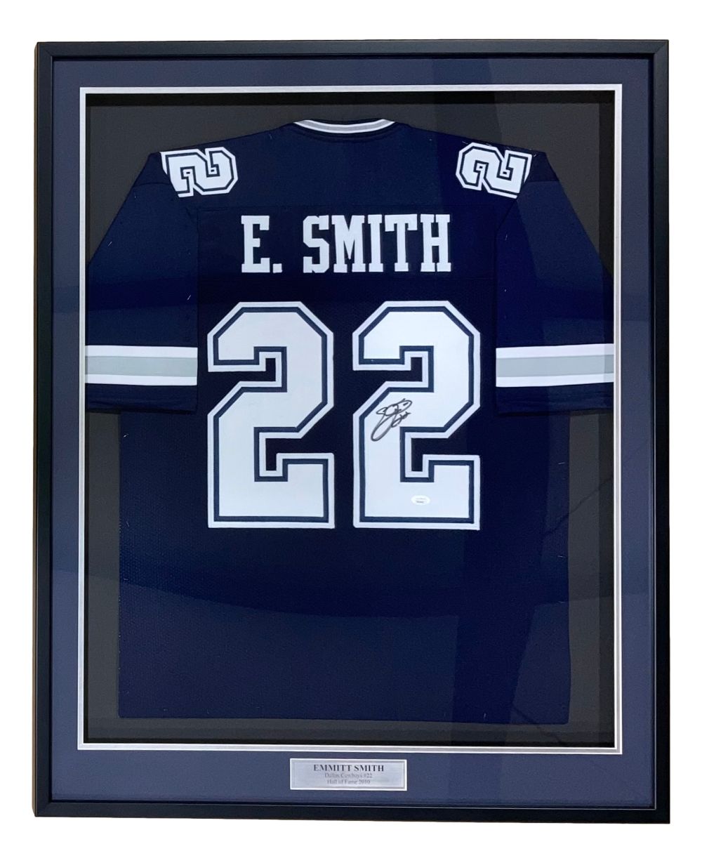 Emmitt Smith Dallas Signed Framed Blue Football Jersey JSA Hologram