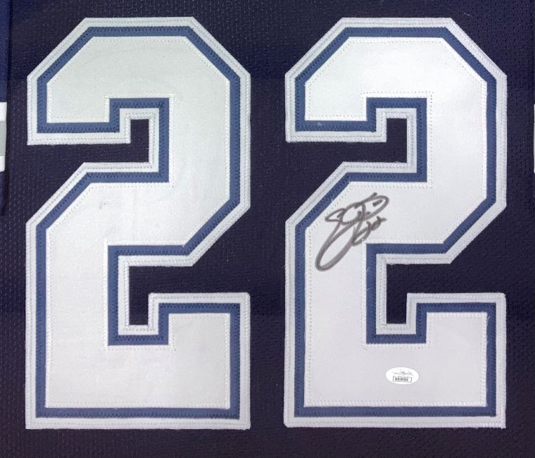 Emmitt Smith Dallas Signed Framed Blue Football Jersey JSA Hologram