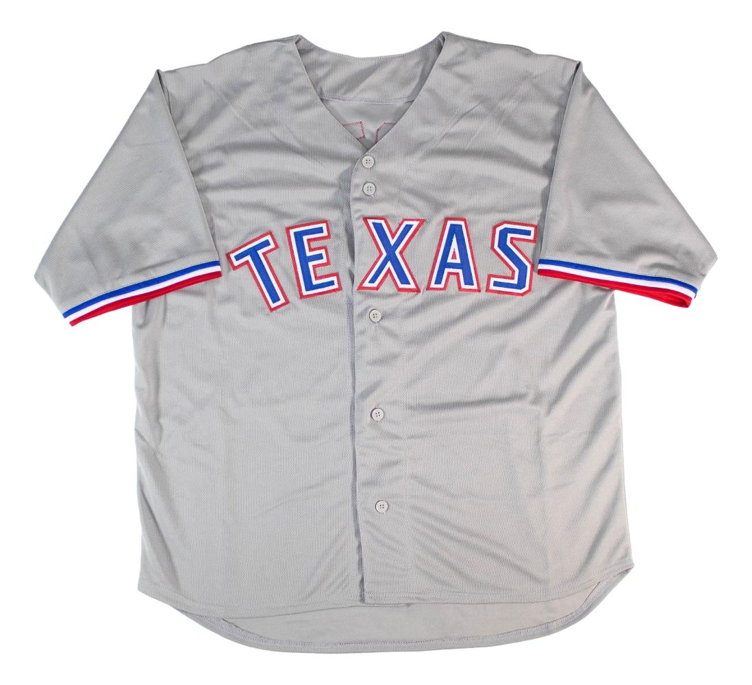 Evan Carter Texas Signed Gray Baseball Jersey 23 WS Champs BAS