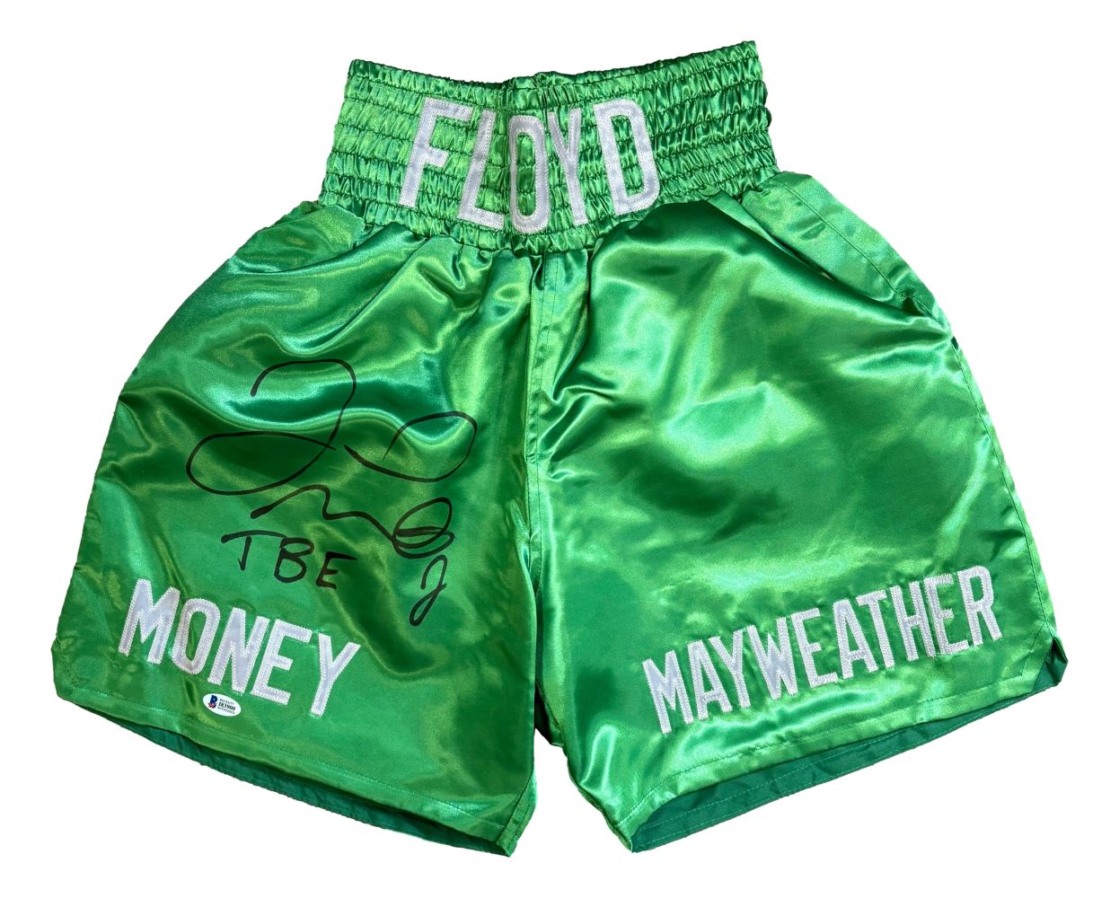 Floyd Mayweather Jr Signed Green Boxing Trunks TBE Inscribed BAS
