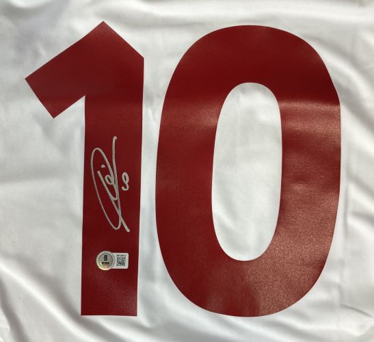 The Francesco Totti Signed AS Roma White Kappa Soccer Jersey by Sports Integrity features a large red number 10 on white fabric, with Totti’s signature and a BAS authentication sticker below the number 1.