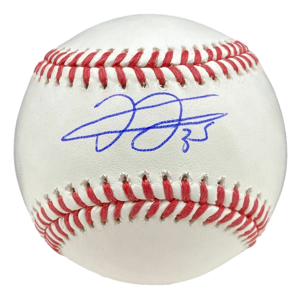 The Sports Integrity Frank Thomas Chicago White Sox Signed Official MLB Baseball features a blue autograph on one of its white panels with red stitching.