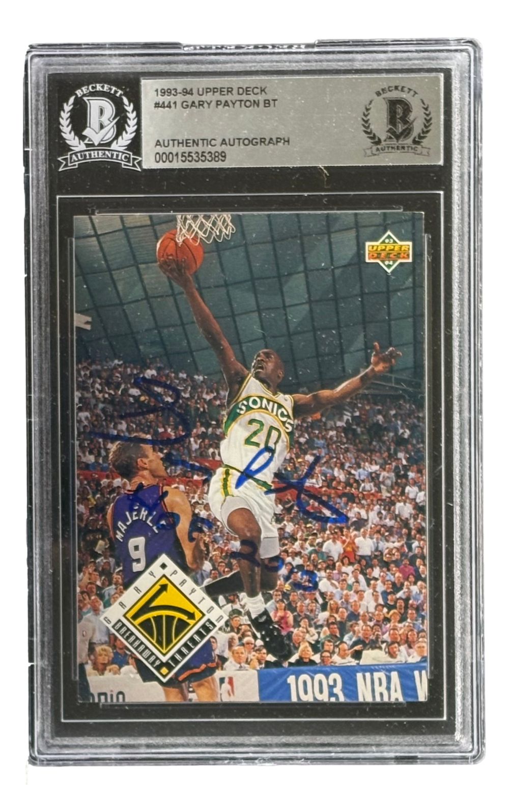 Gary Payton Signed 1993/94 Upper Deck #441 Seattle Sonics Trading Card HOF 2013 BAS