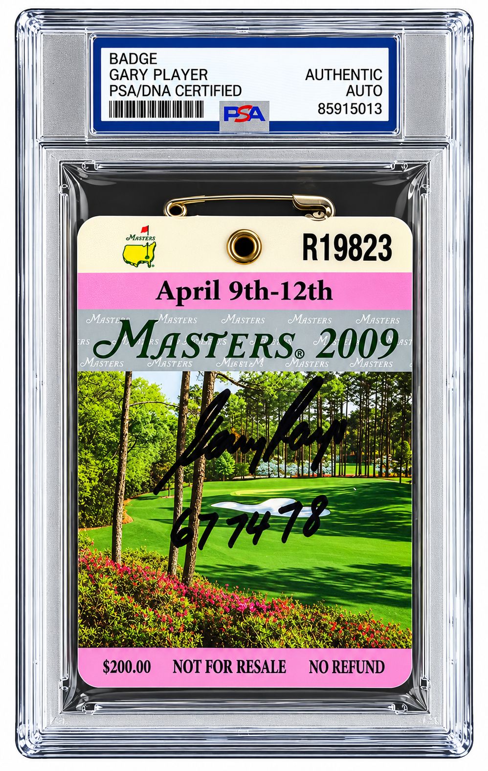 Gary Player Signed 2009 Masters Augusta National Badge 61 74 78 PSA/DNA