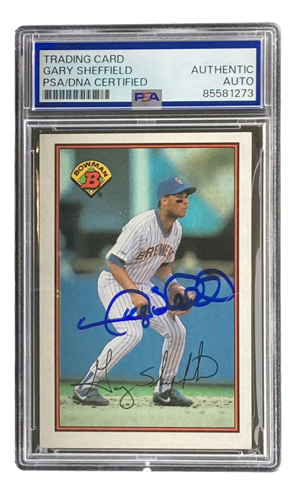 Gary Sheffield Signed 1989 Bowman #142 Milwaukee Brewers Rookie Card PSA