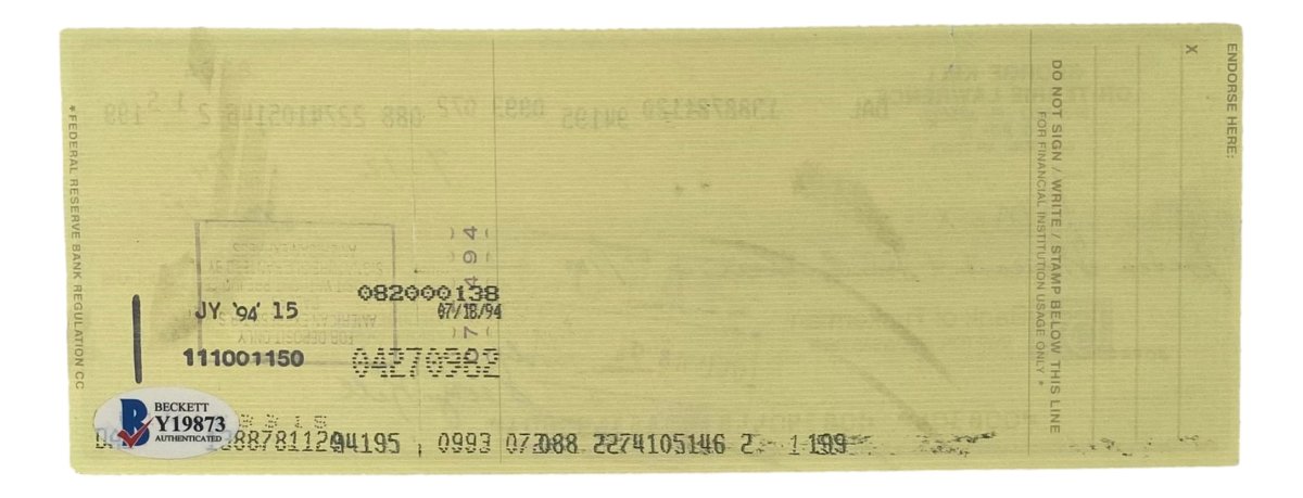 George Kell Detroit Tigers Signed Bank Check #8304 BAS - Sports Integrity