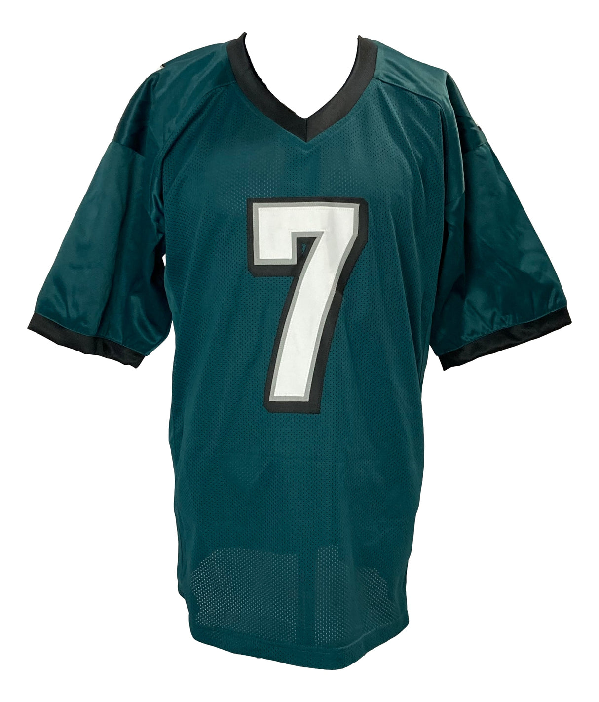 The Sports Integrity Haason Reddick Signed Custom Green Pro-Style Football Jersey features black trim, a bold white number 7 on the front, short sleeves, and a V-neck collar. Authenticated by JSA ITP.