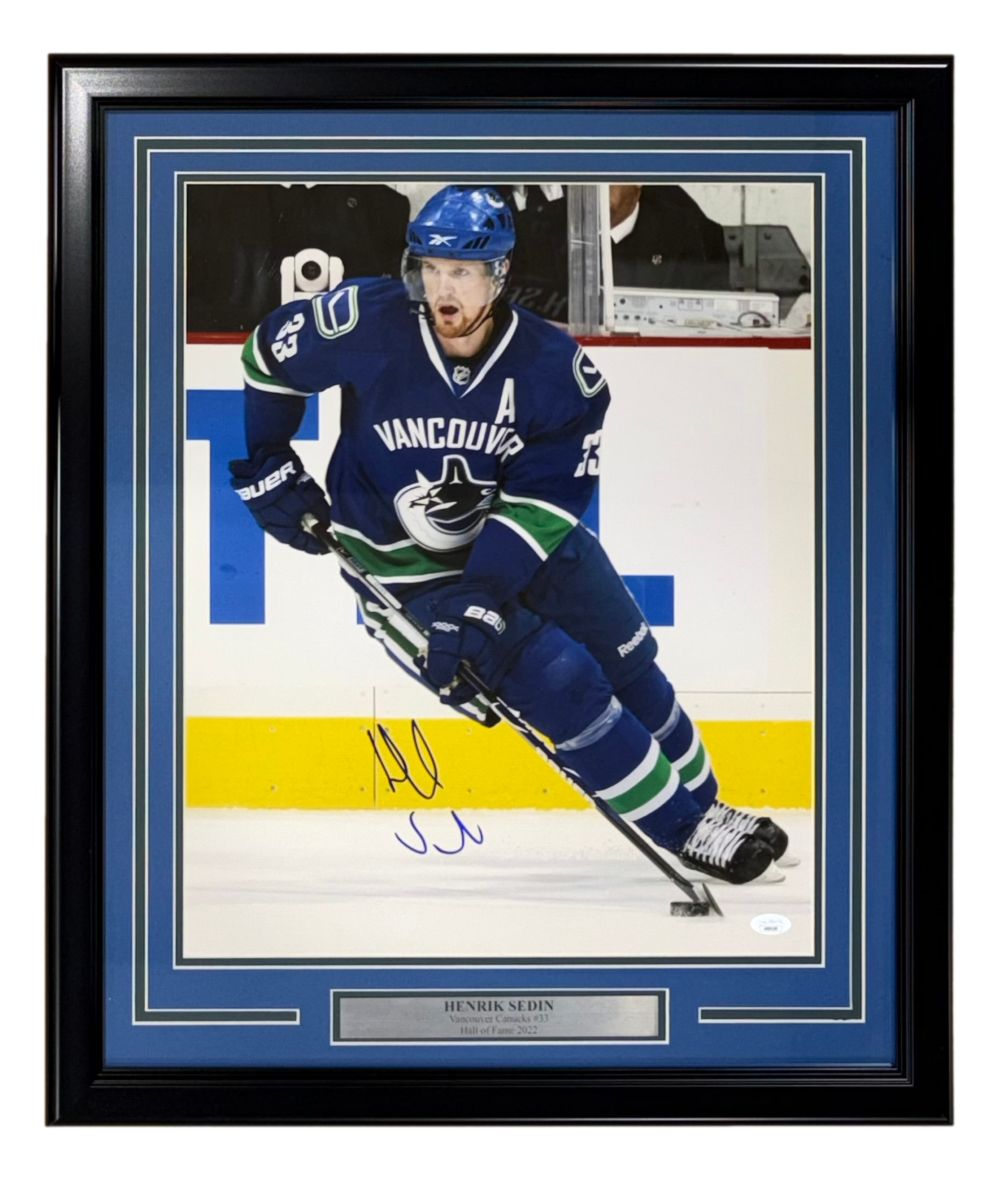 Henrik Sedin Signed Framed 16x20 Vancouver Canucks Photo JSA