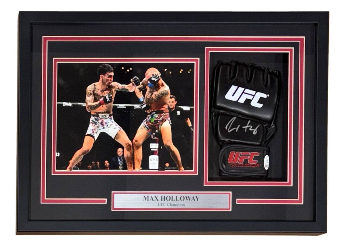 Max Holloway Signed MMA Replica Fight Glove In Shadowbox JSA QR