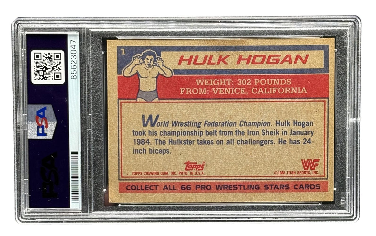 Hulk Hogan Signed 1985 Topps #1 WWF WWE Rookie Card PSA Auto Gem MT 10