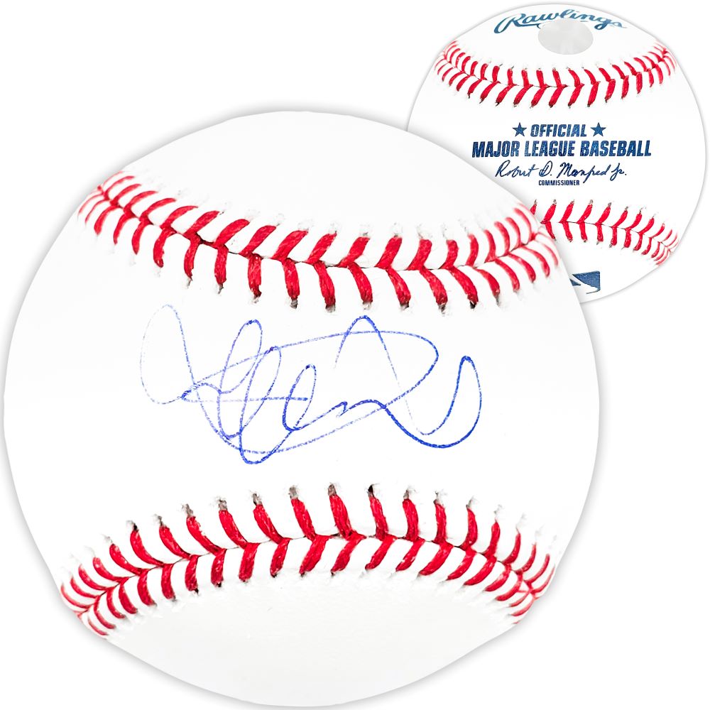 This Sports Integrity Ichiro Suzuki Seattle Mariners Rawlings Official MLB Baseball features red stitching, a bold blue Ichiro signature, and MLB logo with commissioner’s signature. Authenticated by BAS.