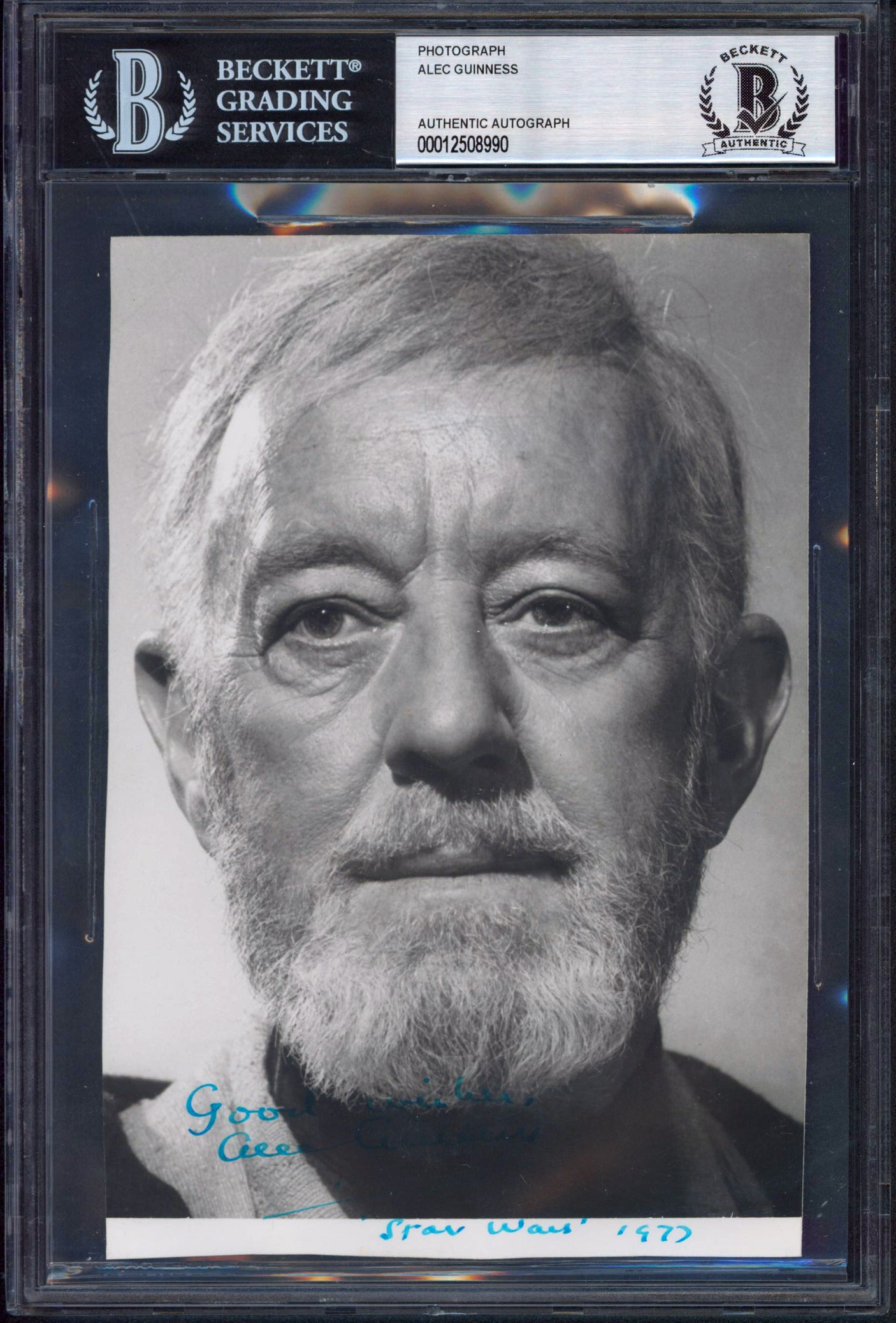 Star Wars Alec Guinness Authentic Signed B&W 5x7 Obi-Wan Kenobi Photo BAS Slab