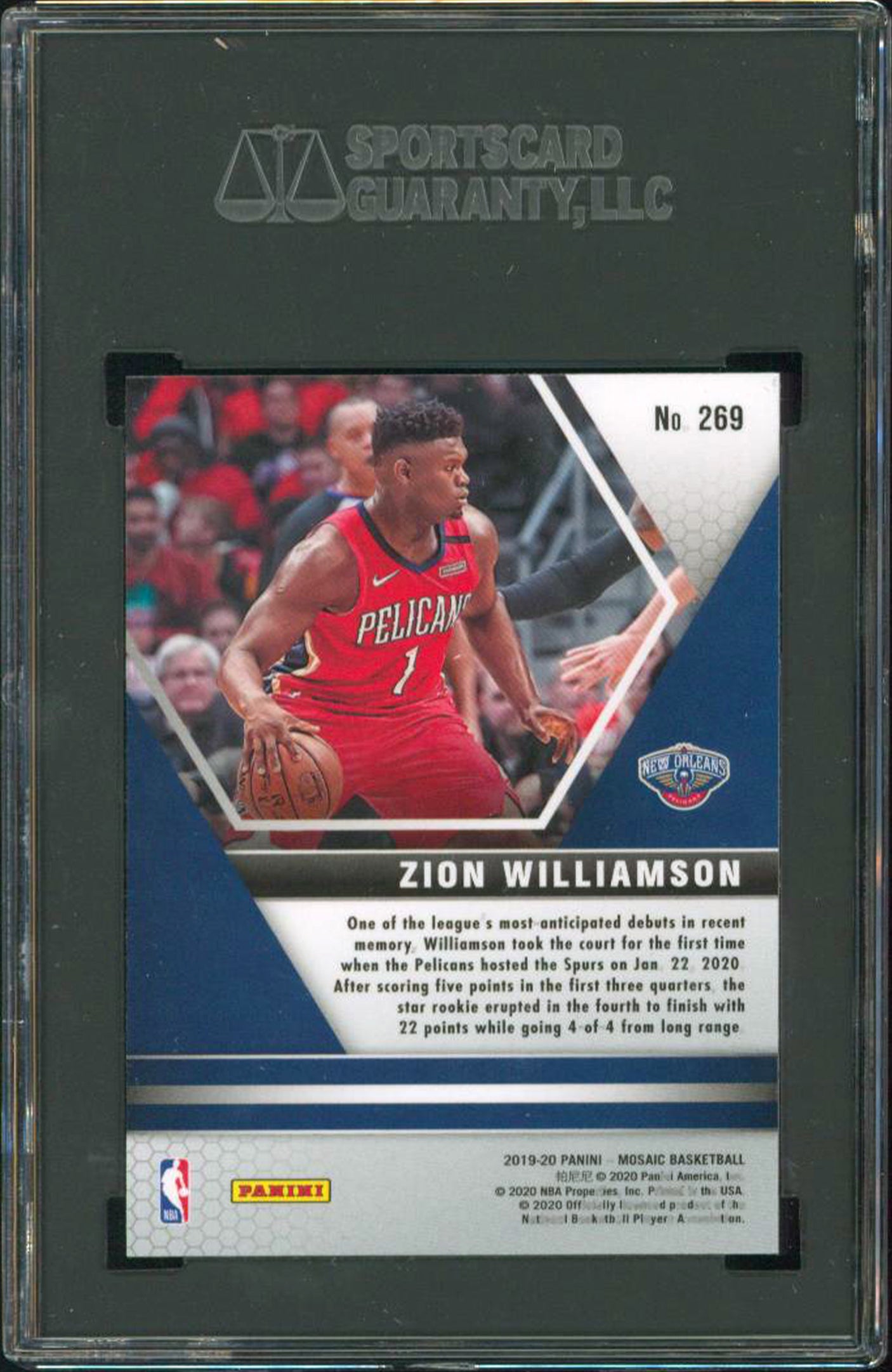 Zion Williamson 2019 Panini Mosaic #269 NBA Debut RC Card Graded Gem 10! SGC