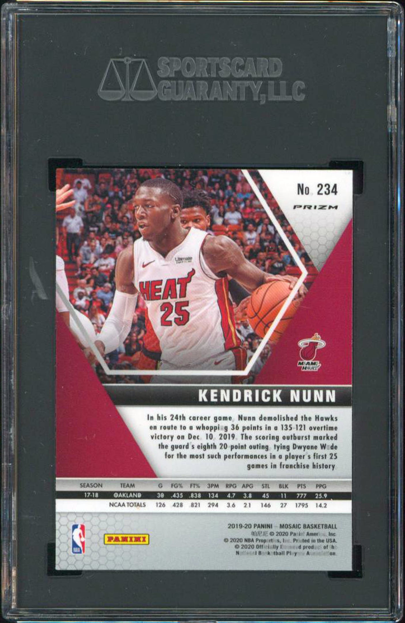 Kendrick Nunn 2019 Panini Mosaic #234 Fast Break Prizm Disco Card 10 SGC