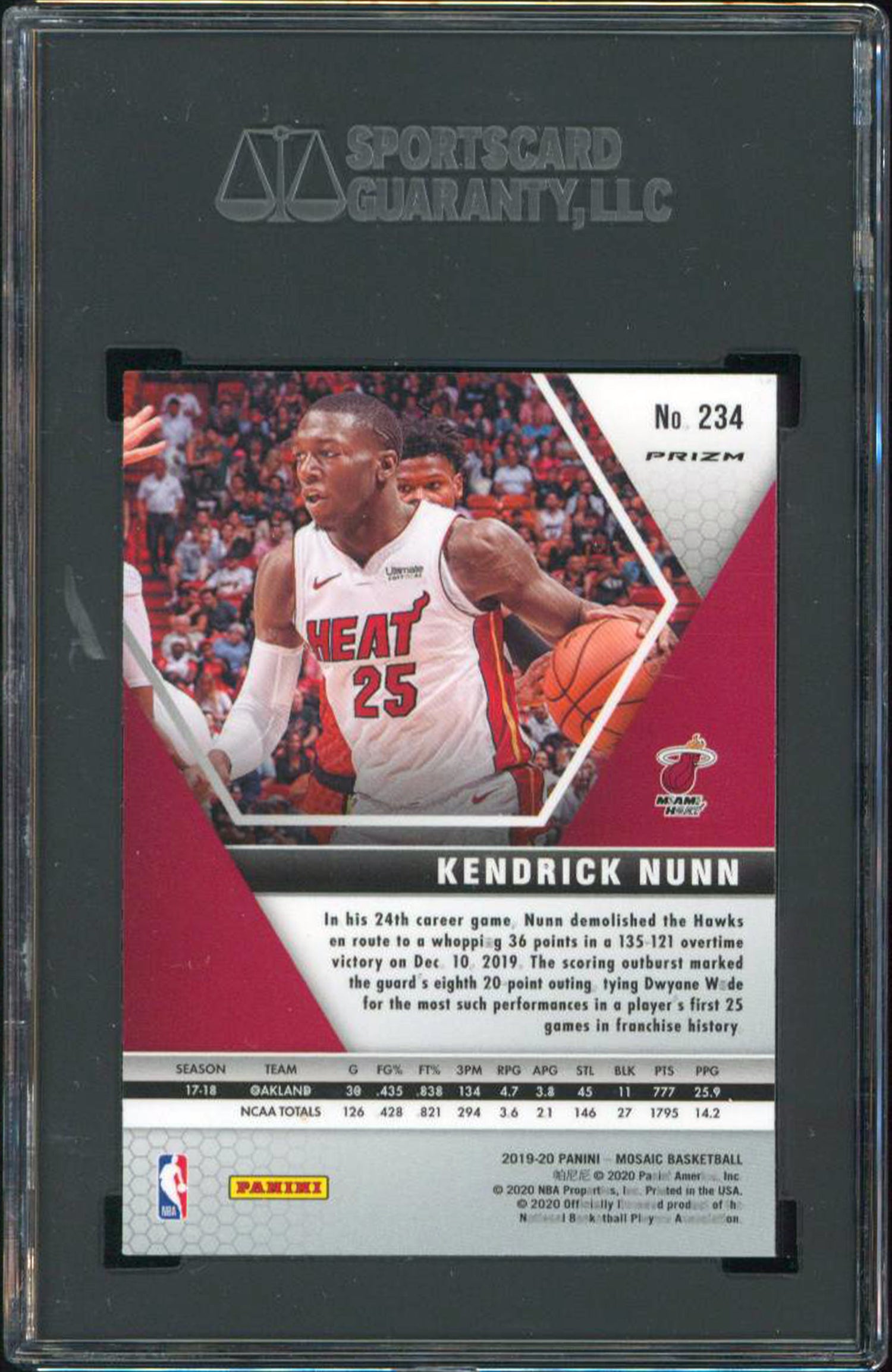 Kendrick Nunn 2019 Panini Mosaic #234 Fast Break Prizm Disco Card 10 SGC