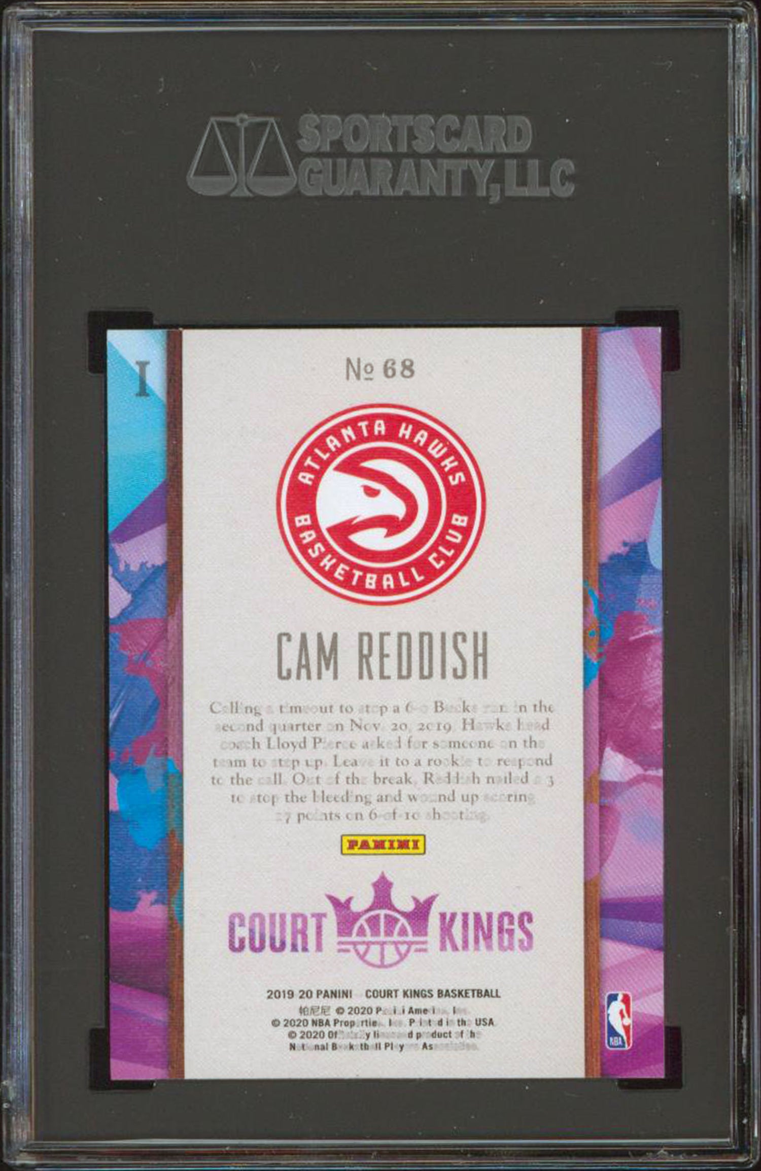 Hawks Cam Reddish 2019 Panini Court Kings #68 Rookie Card Graded Gem 10! SGC