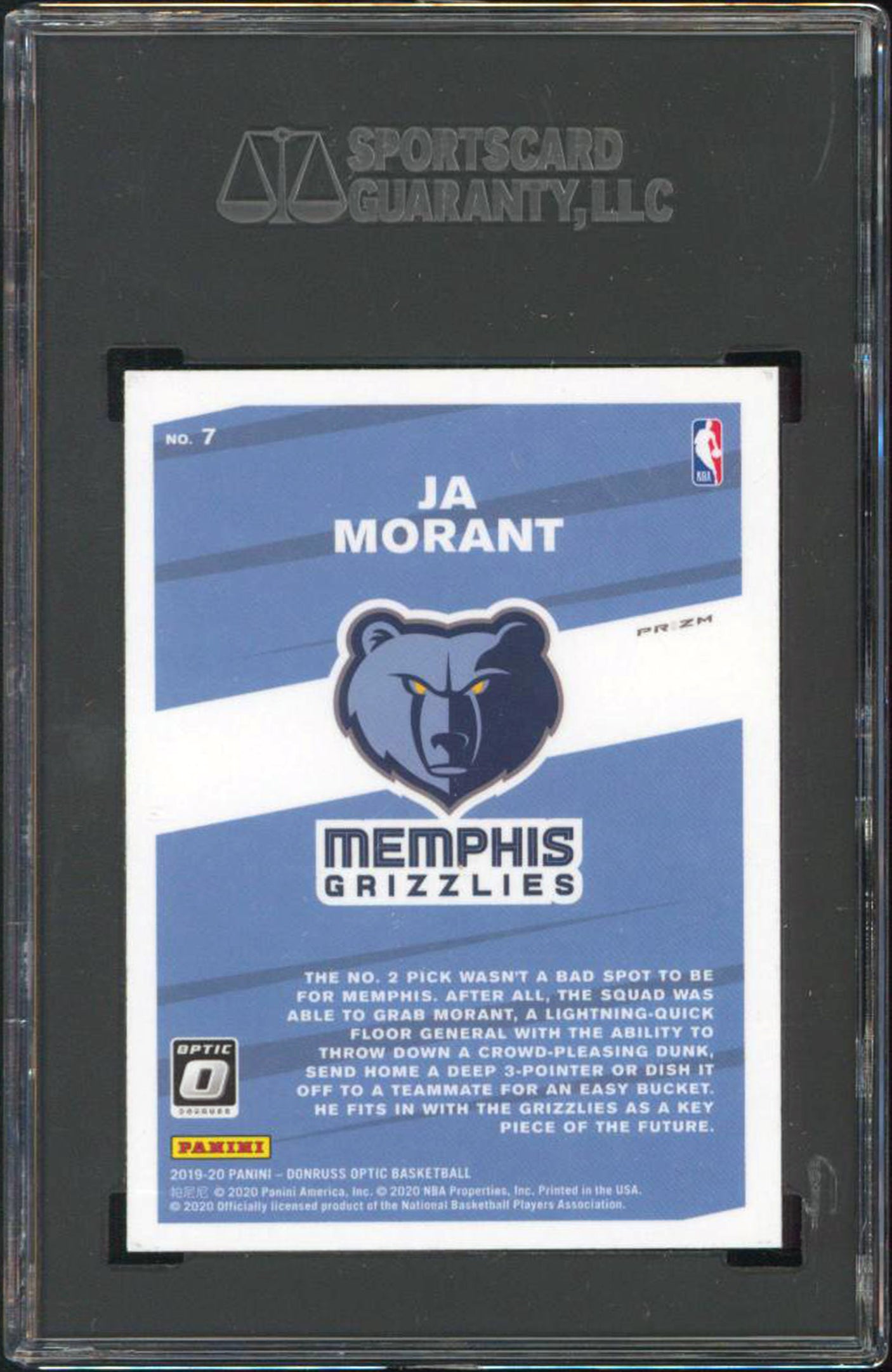 Ja Morant 2019 Donruss Optic #7 My House! Holo Prizm Rookie Card Graded 9.5! SGC