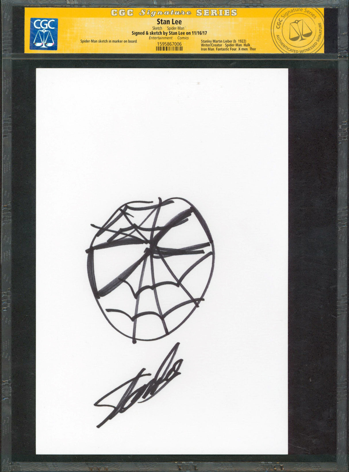 Stan Lee Marvel Authentic Signed 7x10.5 Spider-Man Hand-Drawn Sketch CGC & PSA