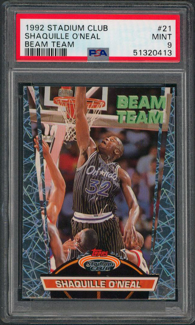 Magic Shaquille O'Neal 1992 Stadium Club Beam Team #21 RC Card Grade 9 PSA Slab