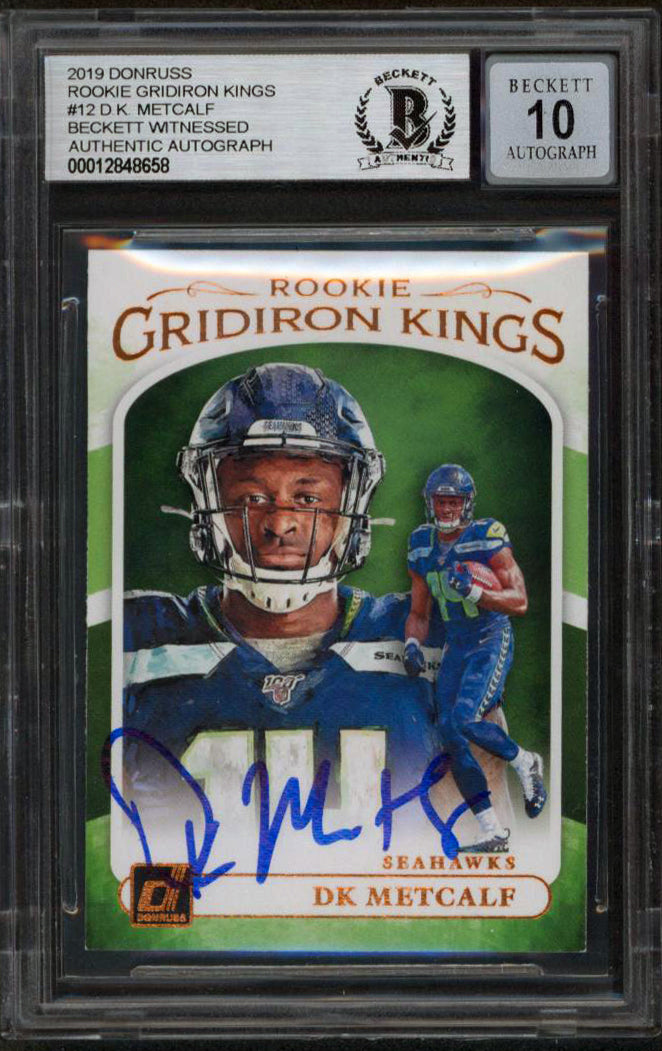 DK Metcalf Signed 2019 Donruss Rookie Gridiron Kings #12 Card Auto 10 BAS Slab