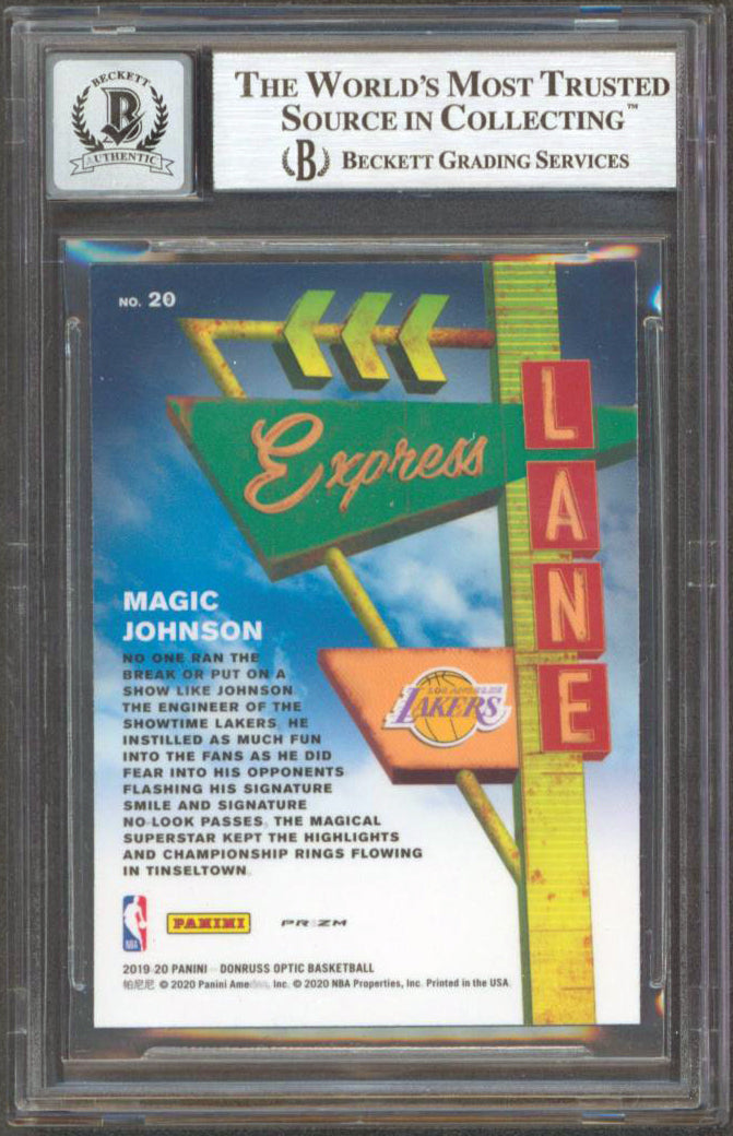 Magic Johnson Signed 2019 Donruss Optic Express Holo #20 Card Auto 10! BAS Slab