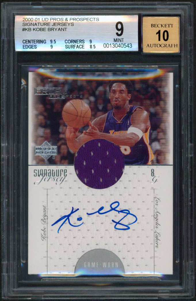 Kobe Bryant Signed 2000 UD P&P Signature Jersey #KB Card Card 9 Auto 10 BAS Slab