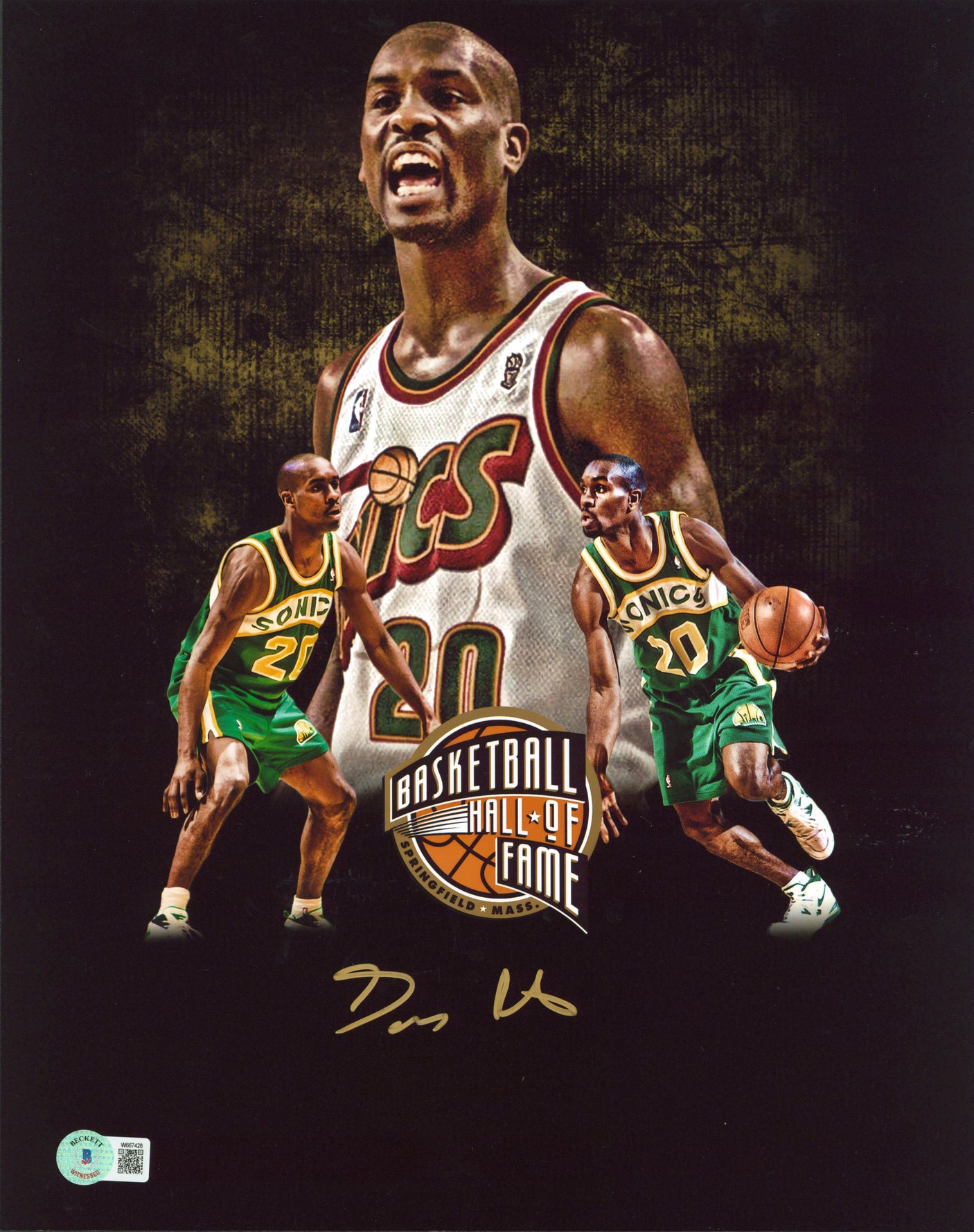 Sonics Gary Payton Authentic Signed 11x14 Custom Collage Edit Photo BAS Witness