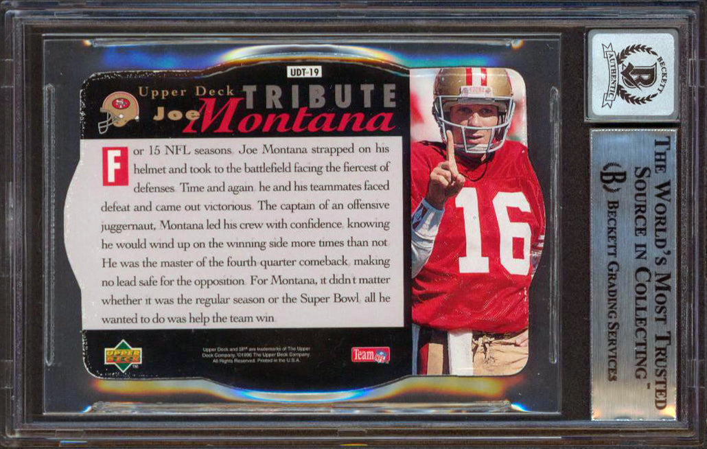 Chiefs Joe Montana Signed 1996 SPX #UDT19 Tribute Card Auto 10! BAS Slabbed