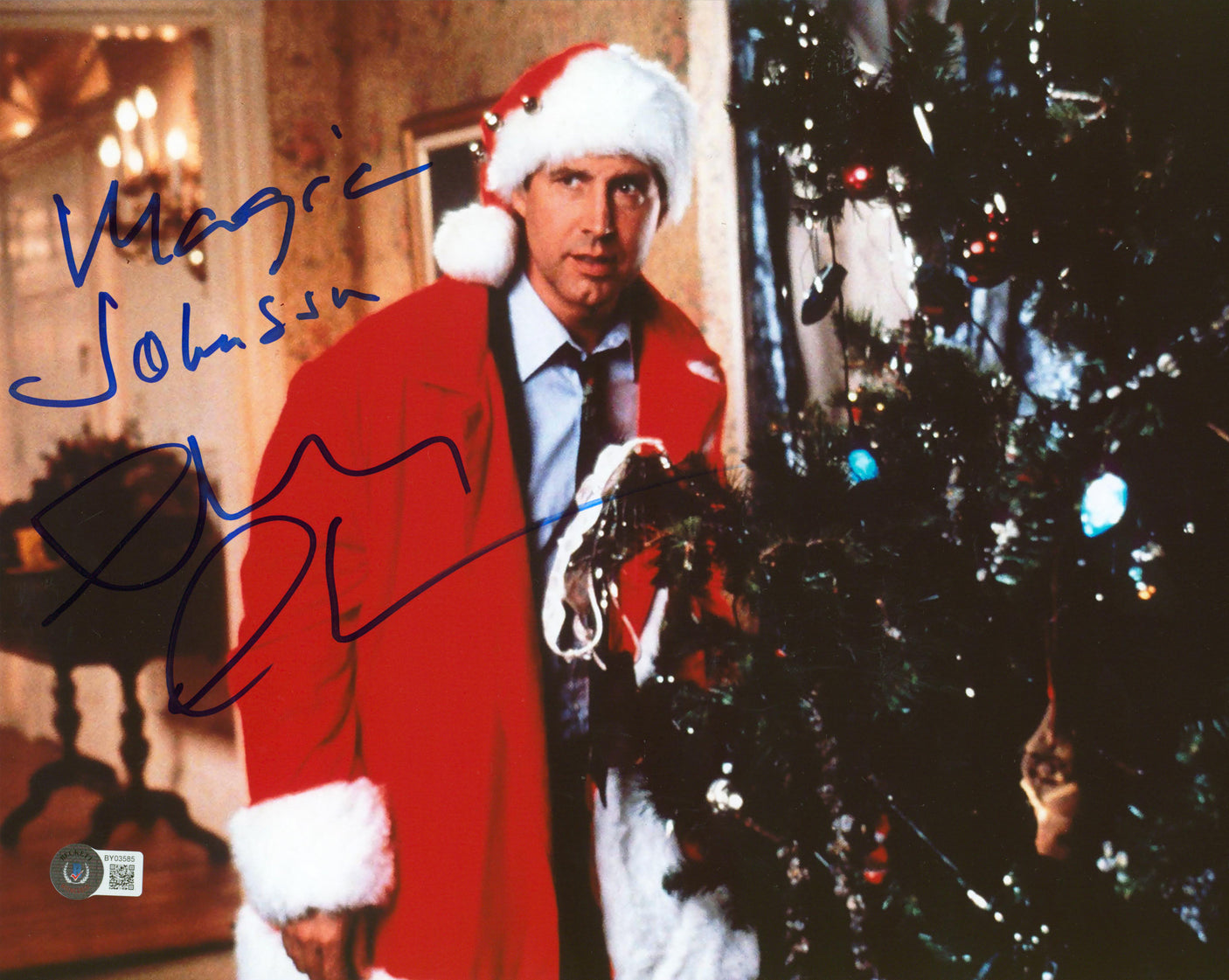 Chevy Chase Christmas Vacation "Magic Johnson" Signed 11x14 Photo BAS Witnessed