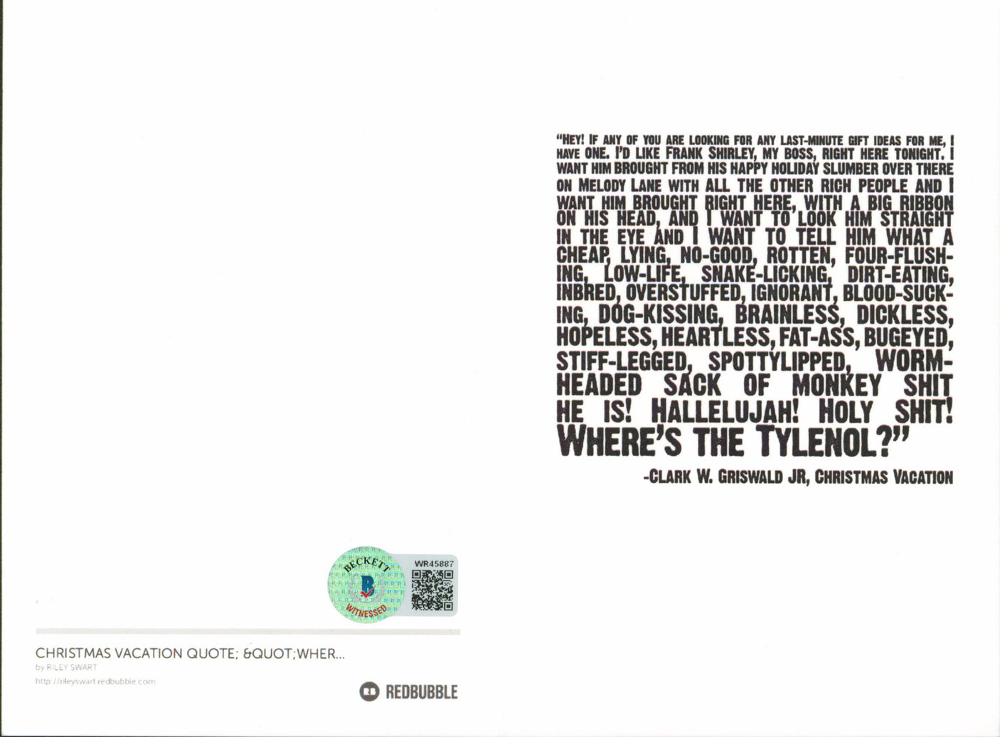 Chevy Chase Christmas Vacation Authentic Signed Quote Greeting Card BAS Witness