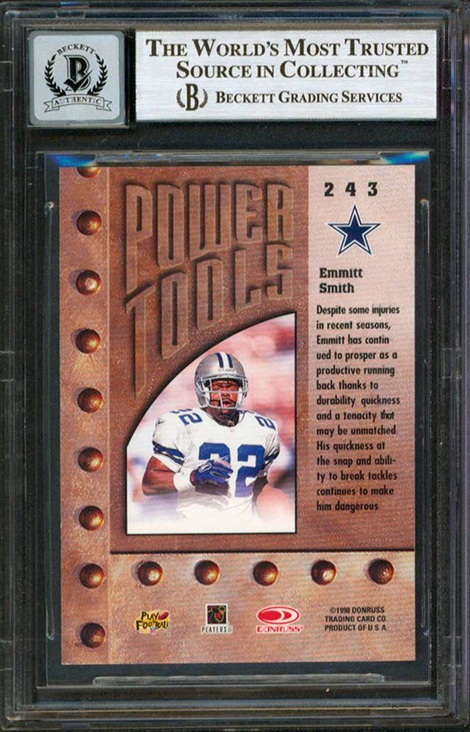 Cowboys Emmitt Smith Signed 1998 Leaf R&S #243 Card Auto Graded 10! BAS Slabbed