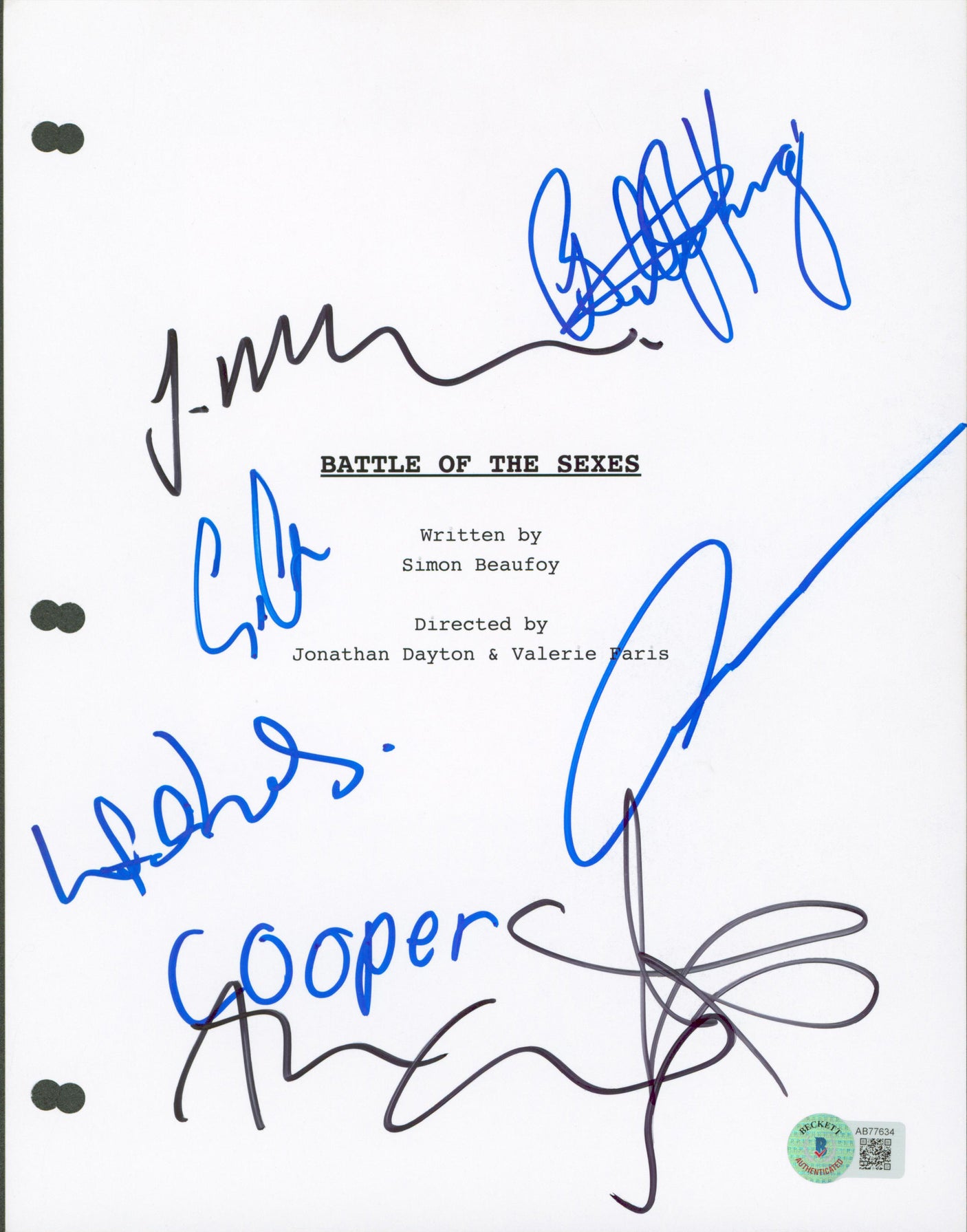 Battle Of The Sexes (8) Riseborough, King +6 Signed Script Cover BAS #AB77634