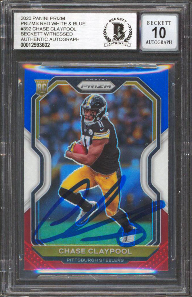 Chase Claypool Signed 2020 Panini Prizm R,W, & B #392 RC Card Auto 10 BAS Slab