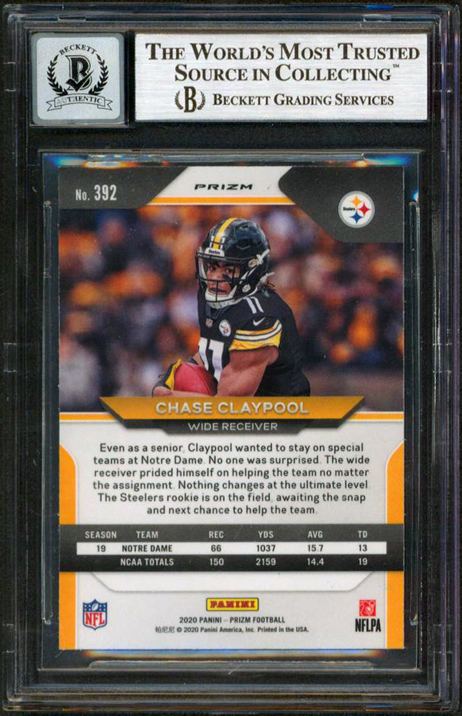 Chase Claypool Signed 2020 Panini Prizm R,W, & B #392 RC Card Auto 10 BAS Slab