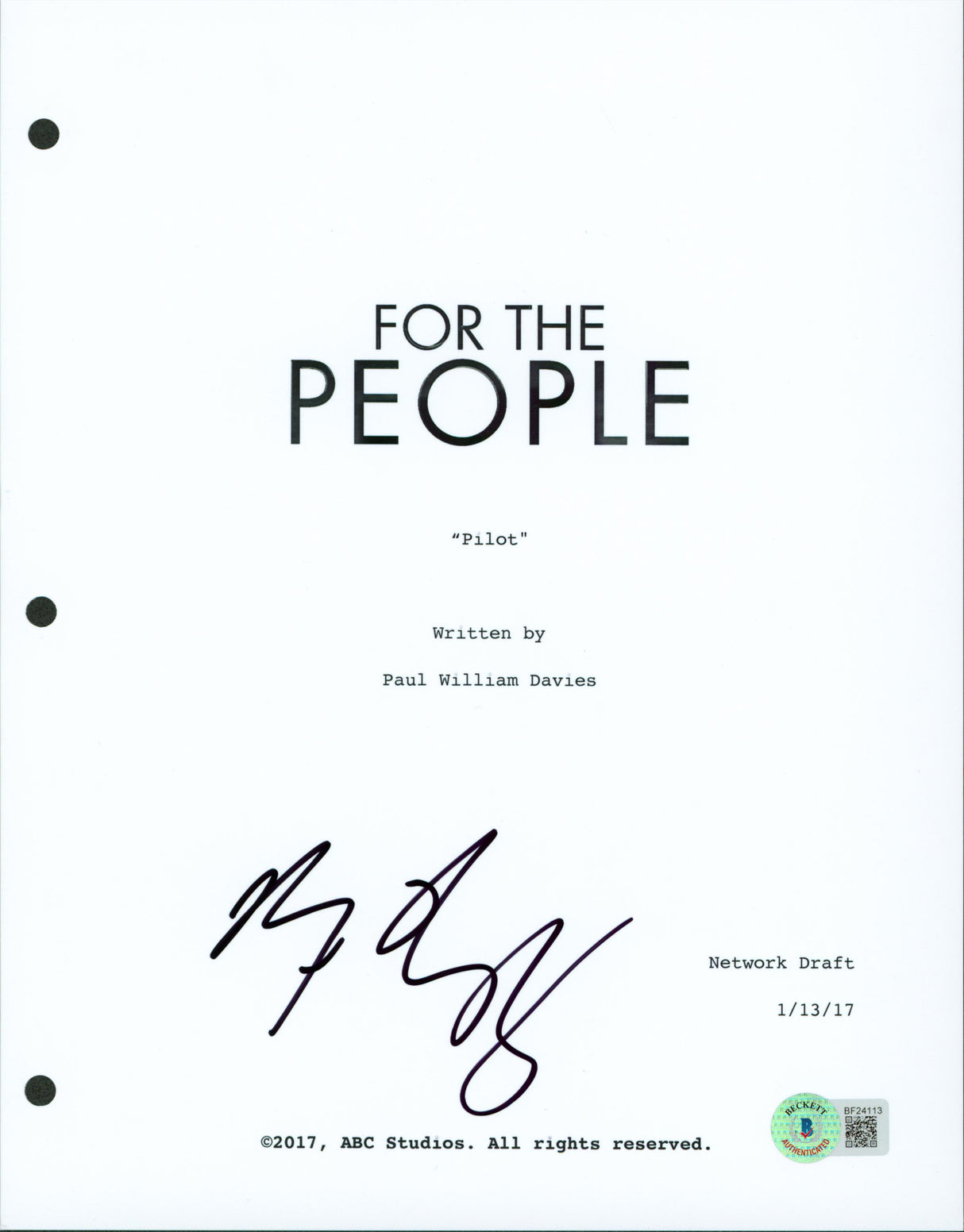 Ben Rappaport Authentic Signed 8.5x11 For The People Script Cover BAS #BF24113