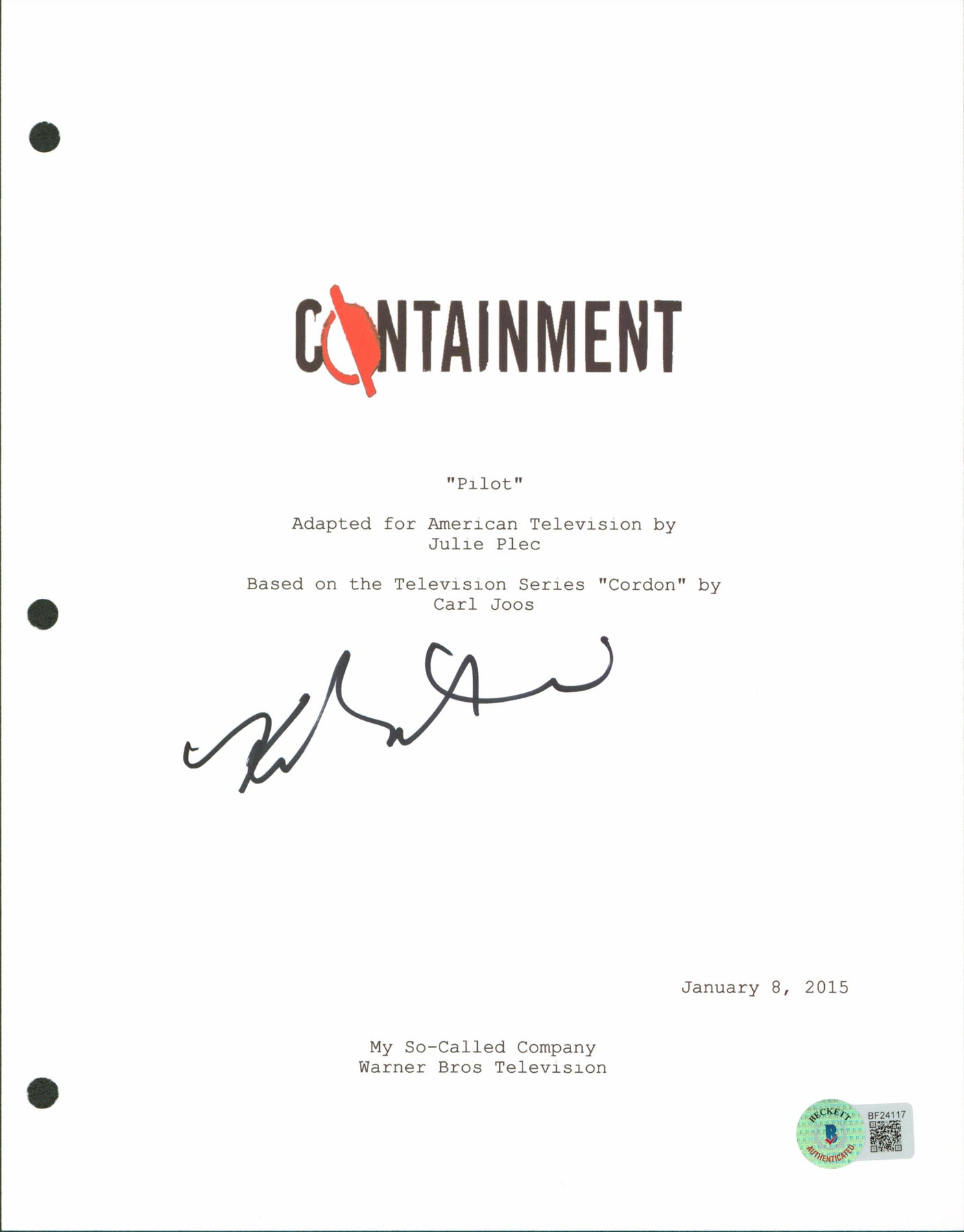 Kristen Gntoski Authentic Signed 8.5x11 Containment Script Cover BAS