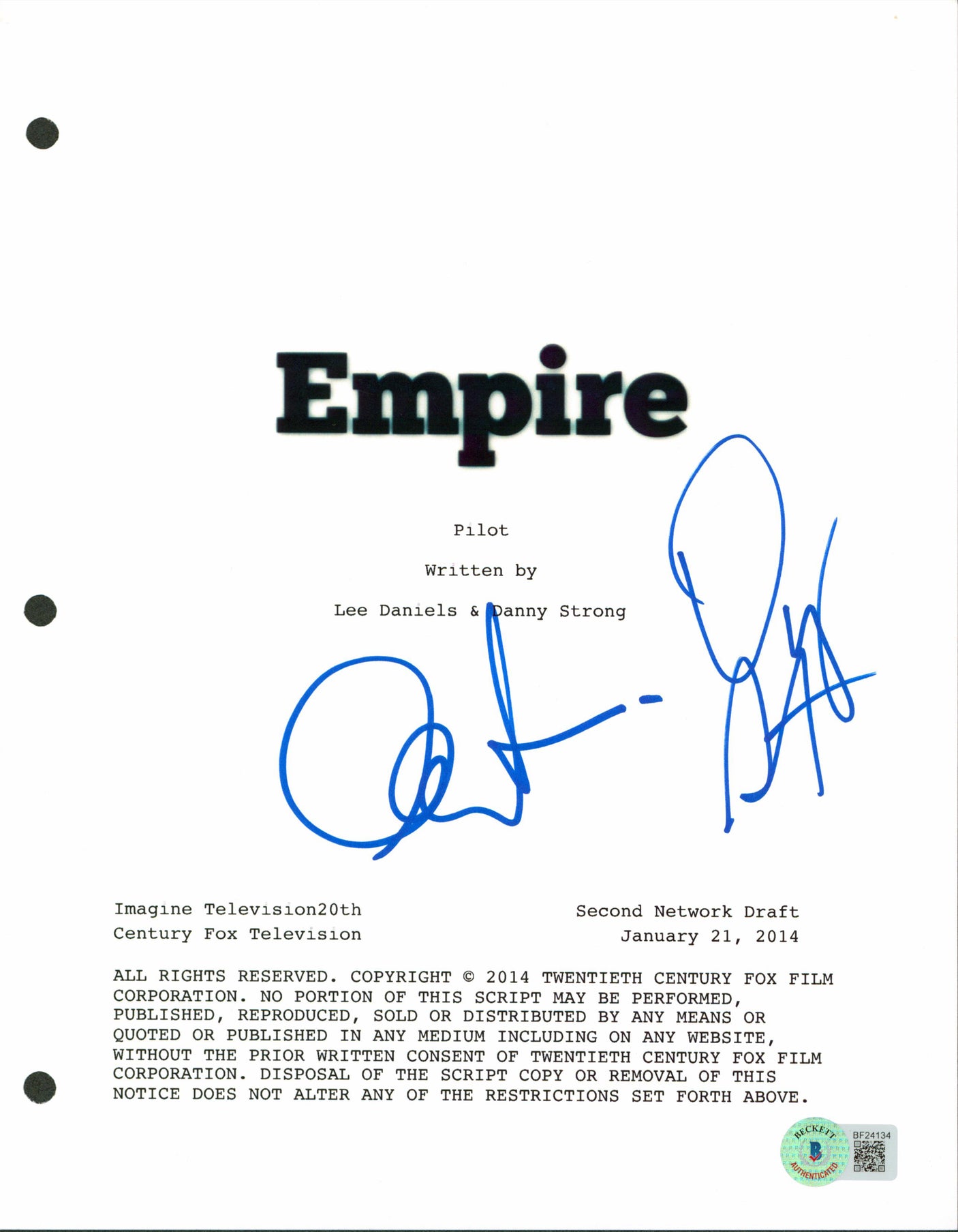 Lee Daniels & Danny Strong Authentic Signed Empire Script Cover BAS #BF24134