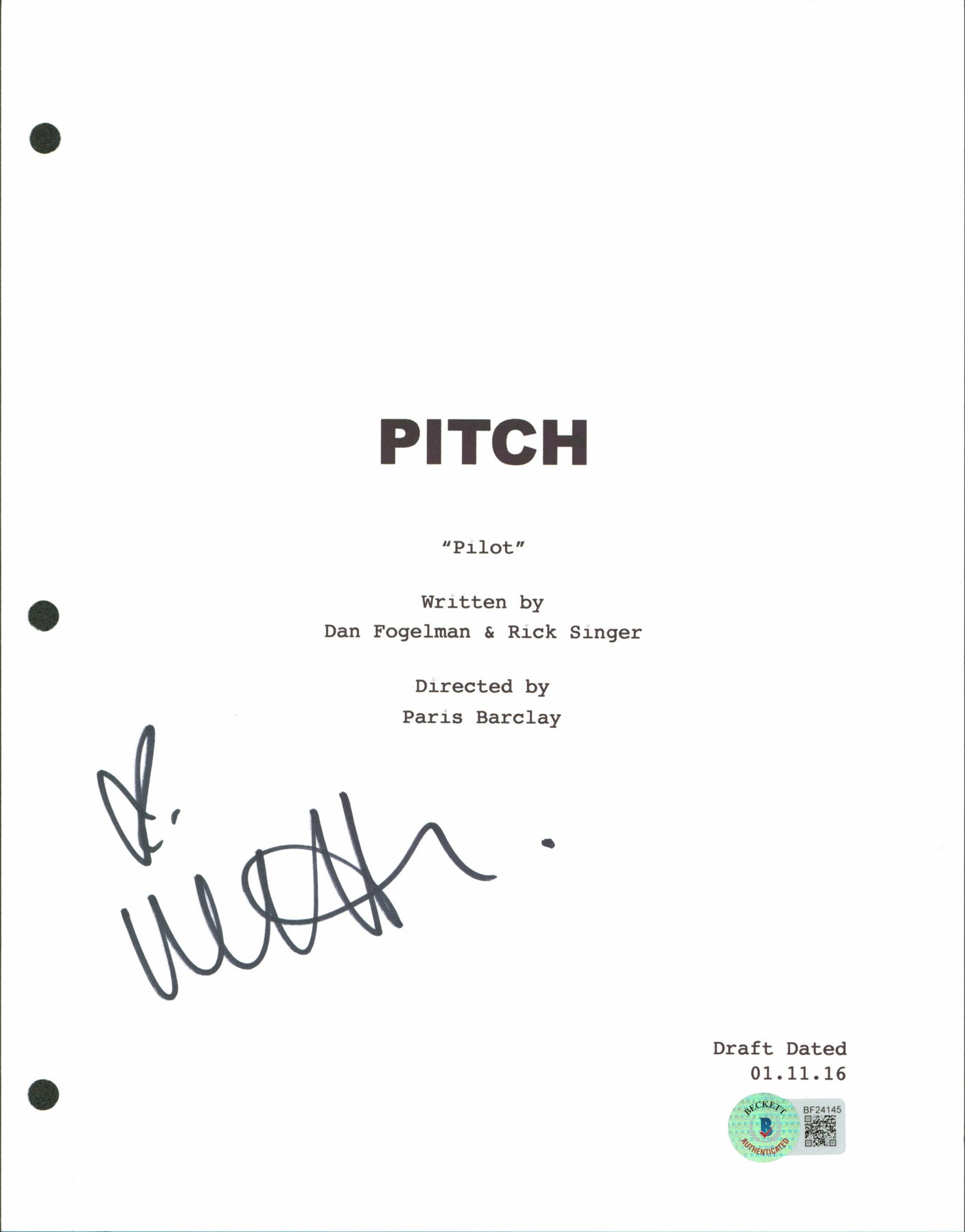 Megan Holder Pitch Authentic Signed 8.5x11 Pitch Script Cover BAS #BF24145